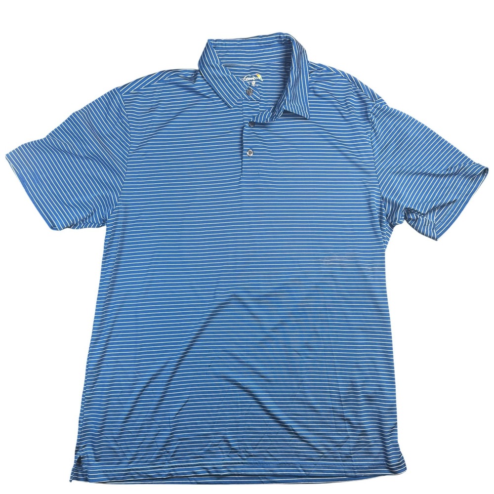 Arnie Polo Shirt Mens Extra Large Blue Striped Golf Performance Umbrella Logo